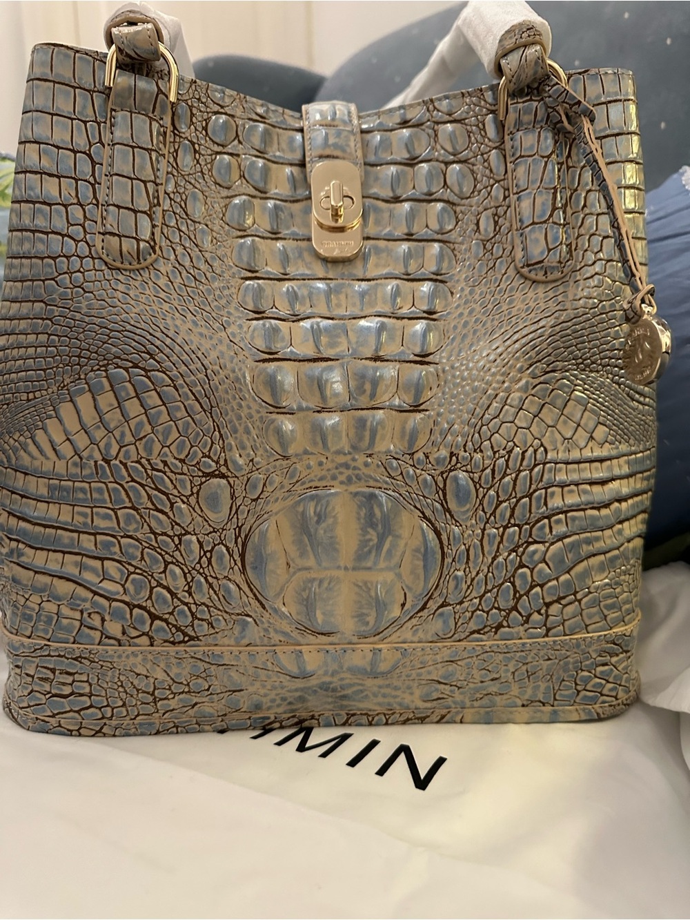Price Reduced. Brahmin Blue Haze Fiora Leather Bucket HTF Retired No offers - Picture 4 of 14